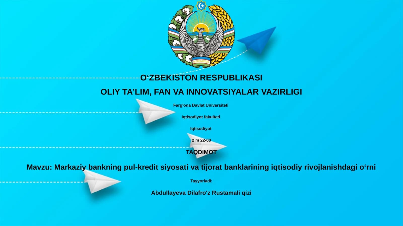 Markaziy bankning pul-kredit siyosati va tijorat banklarining iqtisodiy rivojlanishdagi o‘rni