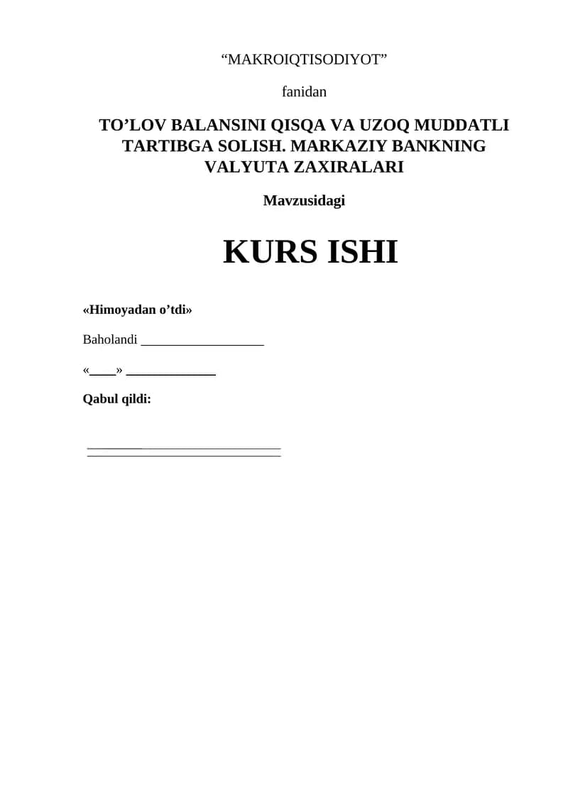 TO’LOV BALANSINI QISQA VA UZOQ MUDDATLI TARTIBGA SOLISH