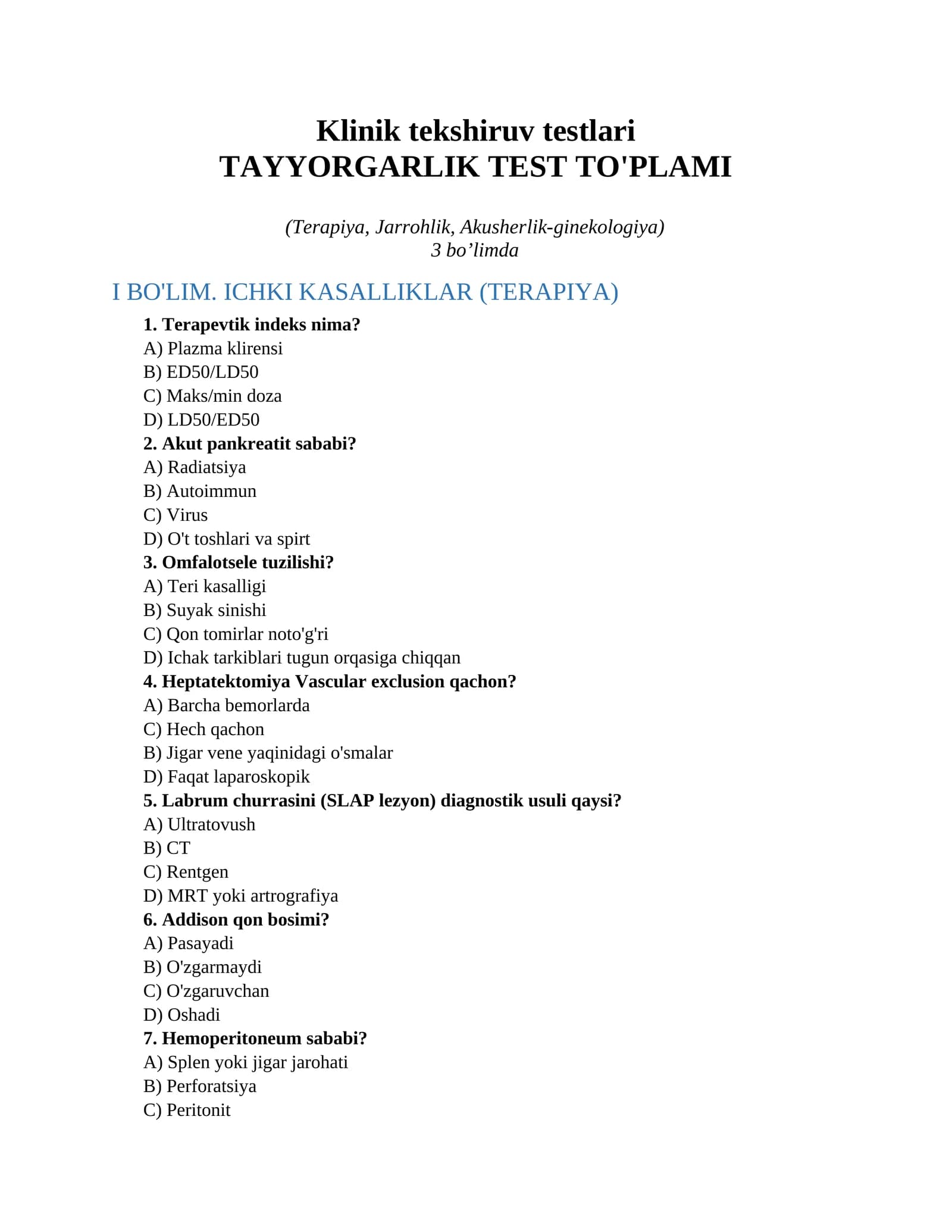 Klinik tekshiruv testlari