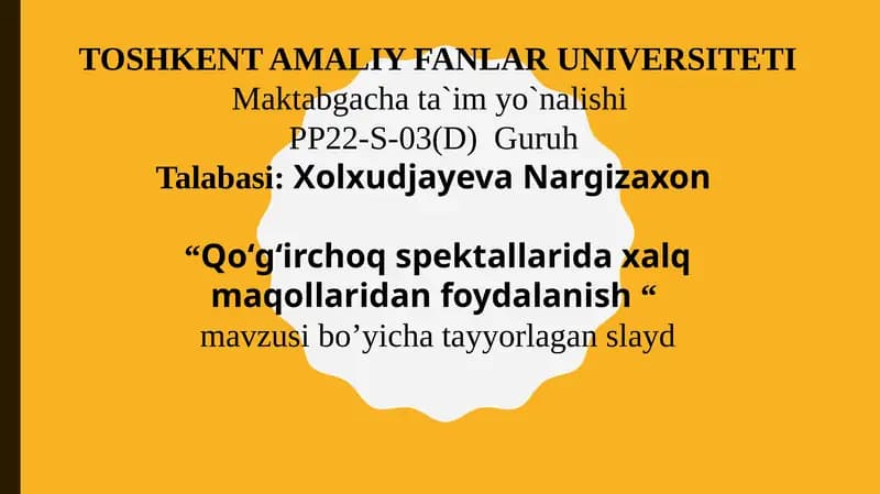 Qoʻgʻirchoq spektallarida xalq maqollaridan foydalanish