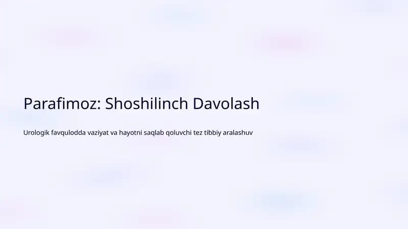 Parafimoz: Shoshilinch Davolash