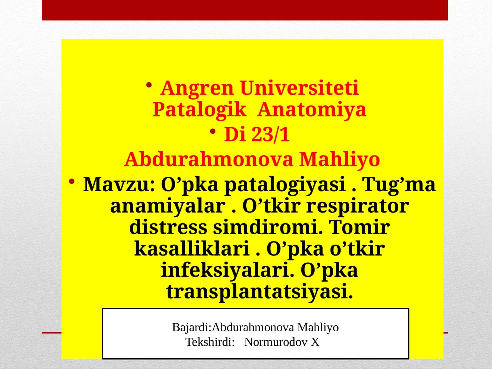 Angren Universiteti Patologik Anatomiya