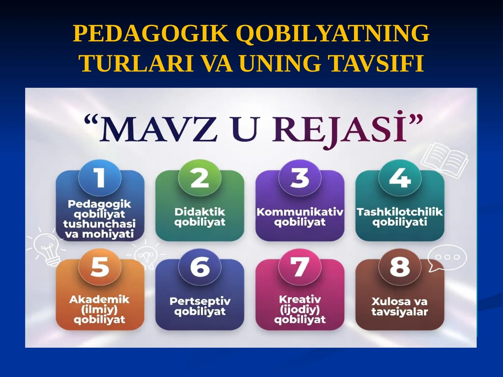 PEDAGOGIK QOBILYATNING TURLARI VA UNING TAVSIFI taqdmot