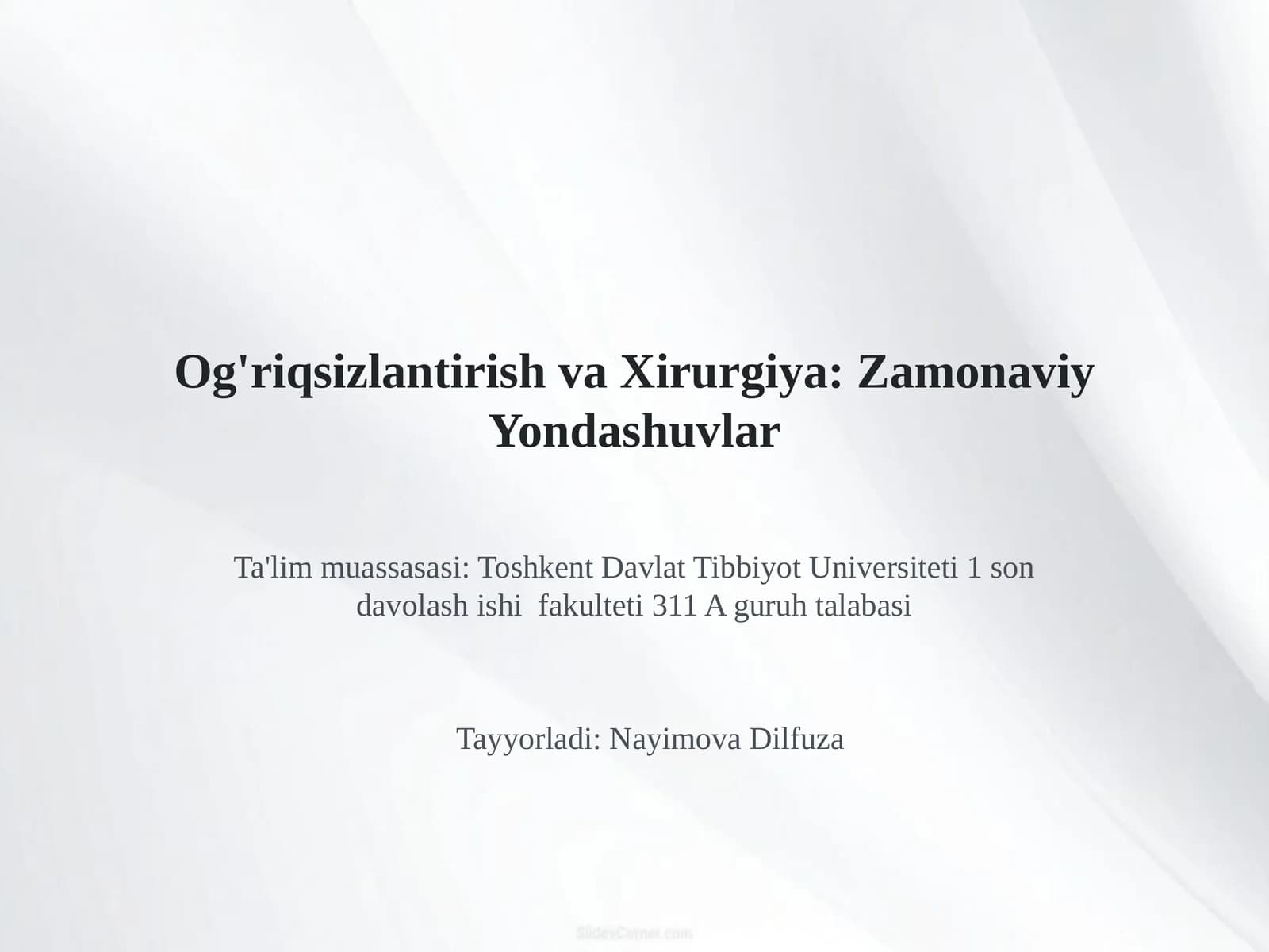 Og'riqsizlantirish va Xirurgiya: Zamonaviy Yondashuvlar