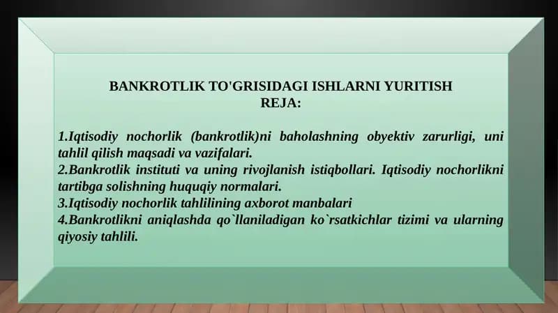 BANKROTLIK TO'GRISIDAGI ISHLARNI YURITISH