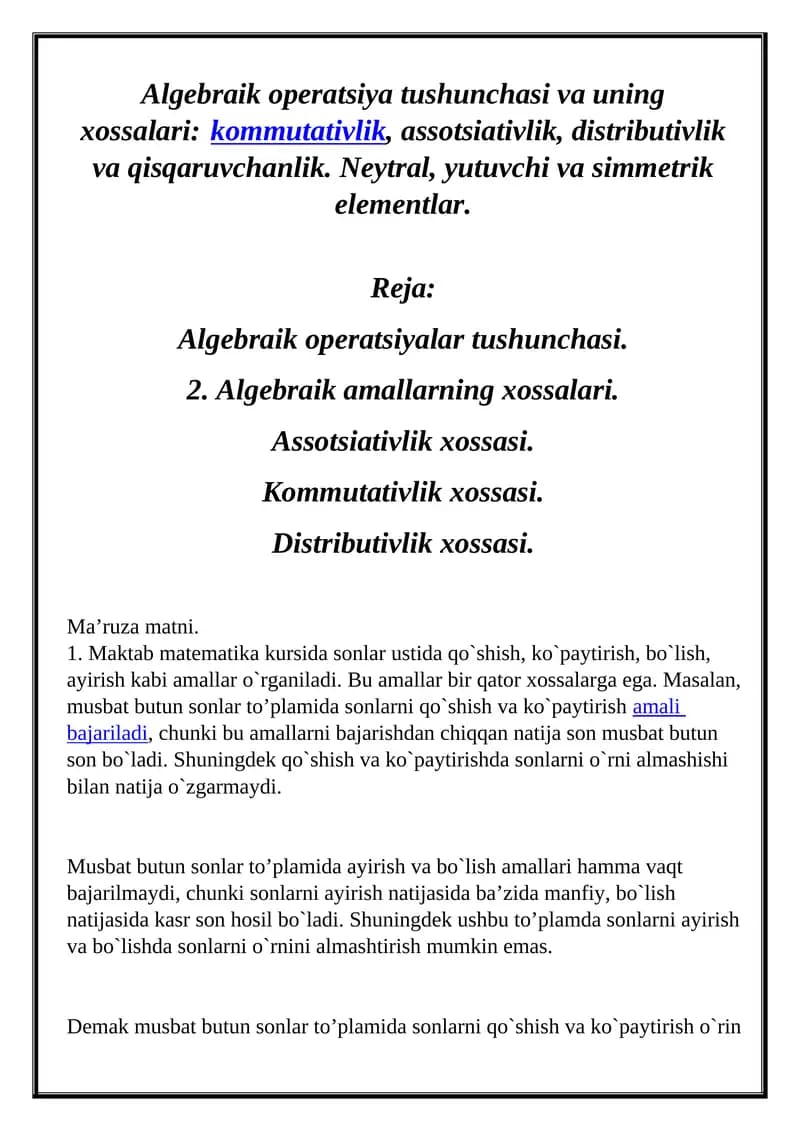 Algebraik operatsiyalar