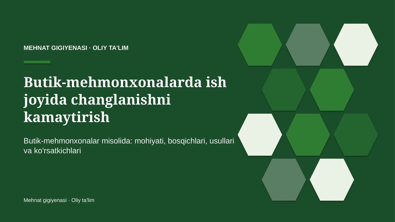 Butik-mehmonxonalarda ish joyida changlanishni kamaytirish