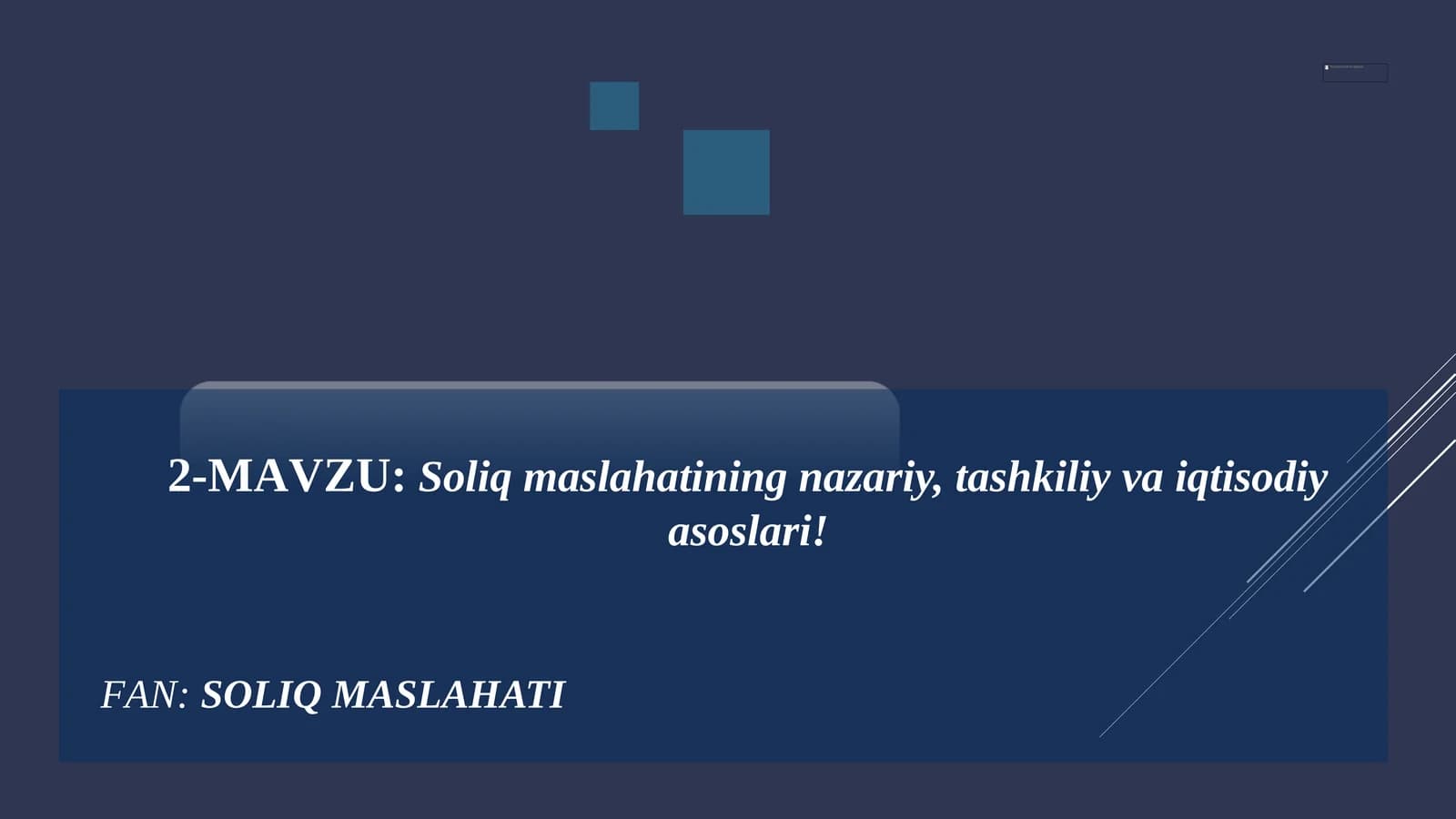 Soliq maslahatining nazariy, tashkiliy va iqtisodiy asoslari