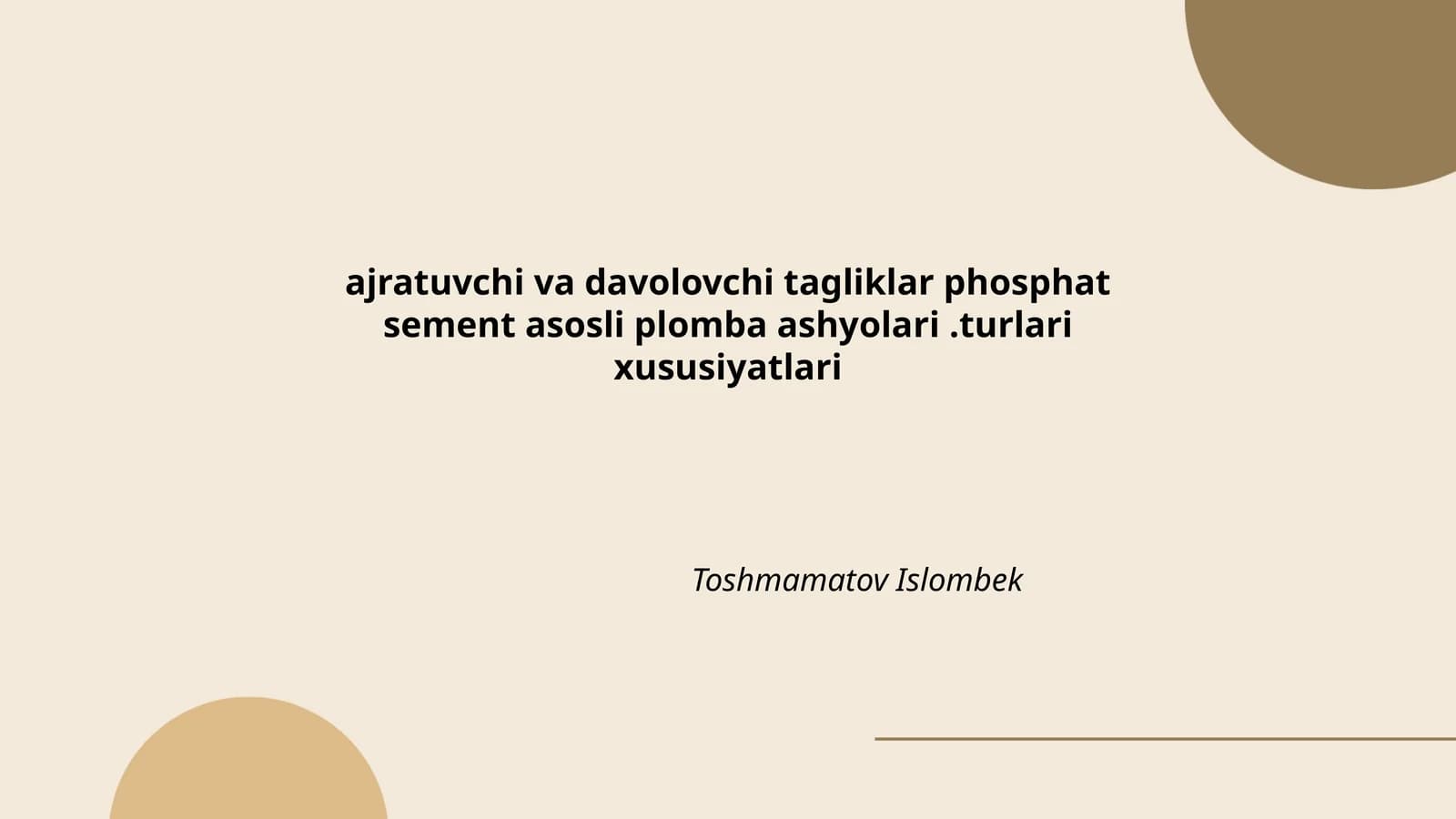 Ajratuvchi va davolovchi tagliklar fosfat sement asosli plomba ashyolari
