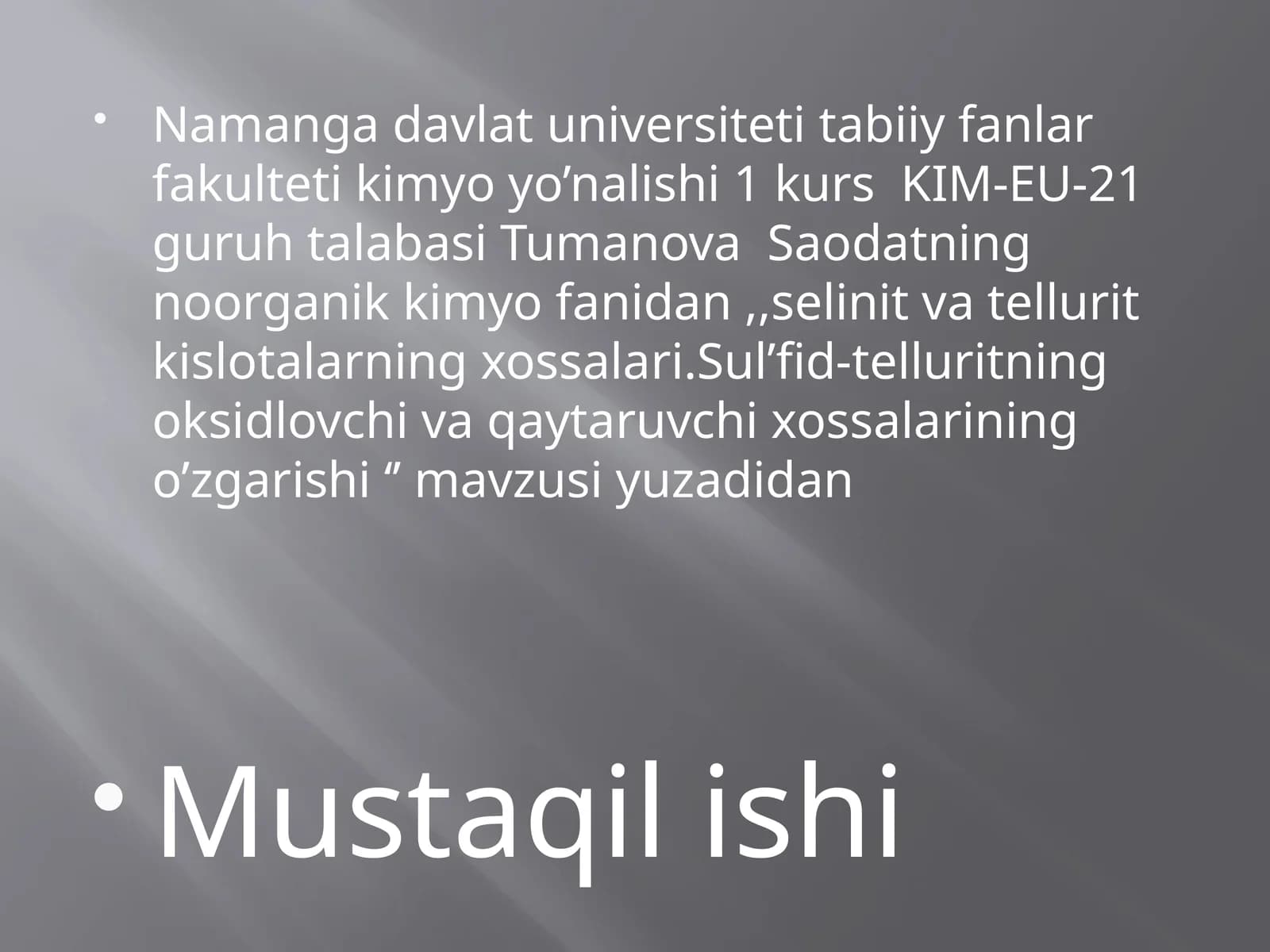 Sul’fid-tellurit kislotalarning xossalari