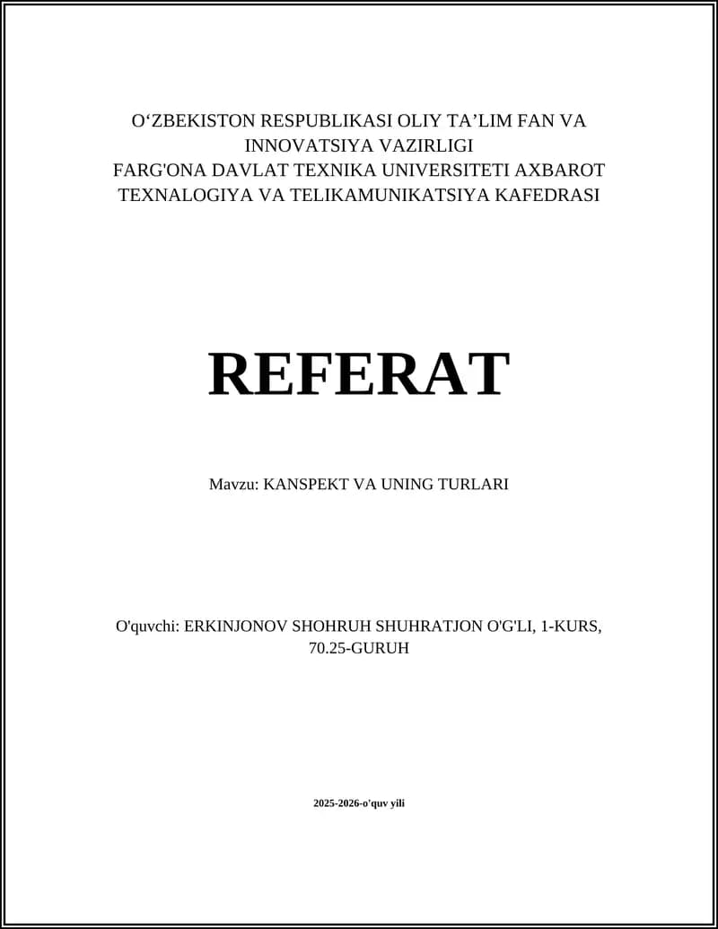 KANSPEKT VA UNING TURLARI