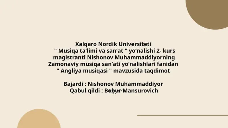 "Angliya musiqasi" mavzusida taqdimot