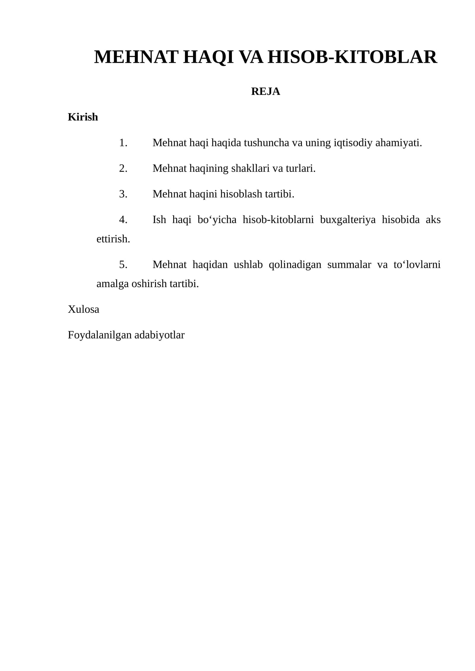 MEHNAT HAQI VA HISOB-KITOBLAR