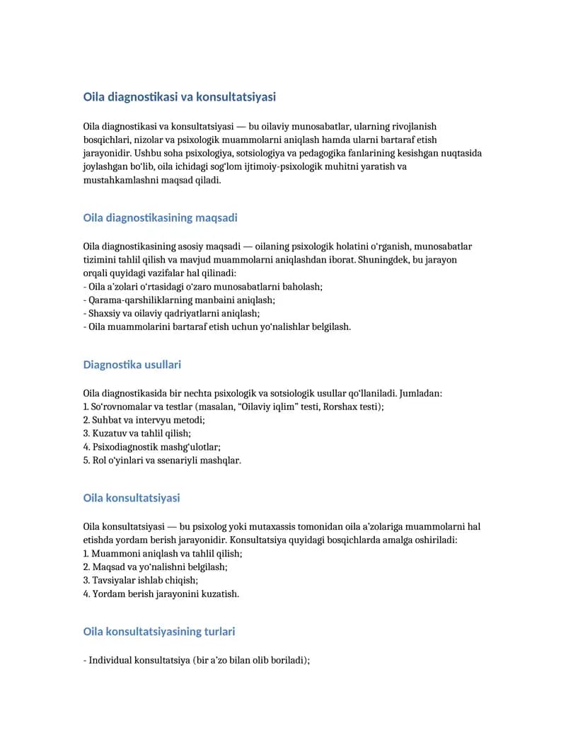 Oila diagnostikasi va konsultatsiyasi