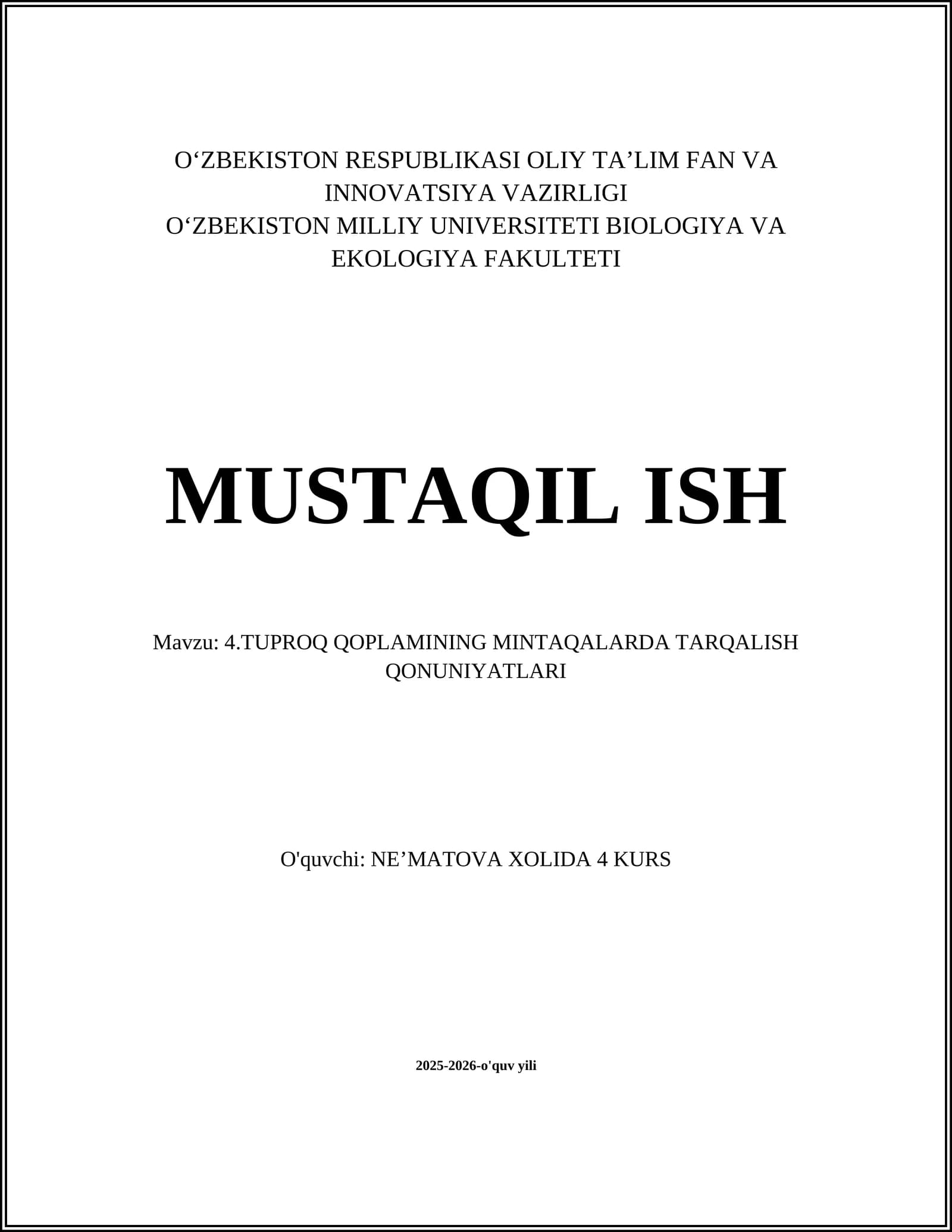 4.TUPROQ QOPLAMINING MINTAQALARDA TARQALISH QONUNIYATLARI