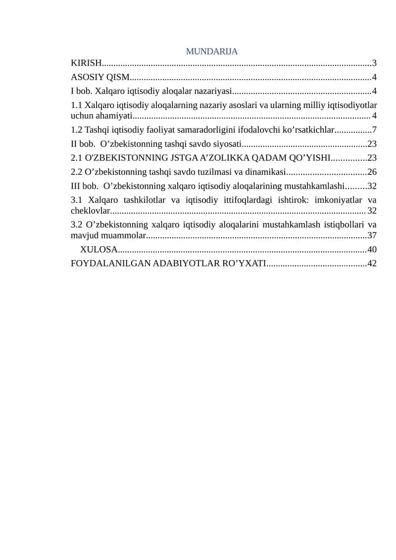 O’zbekiston Respublikasining Xalqaro iqtisodiy aloqalari