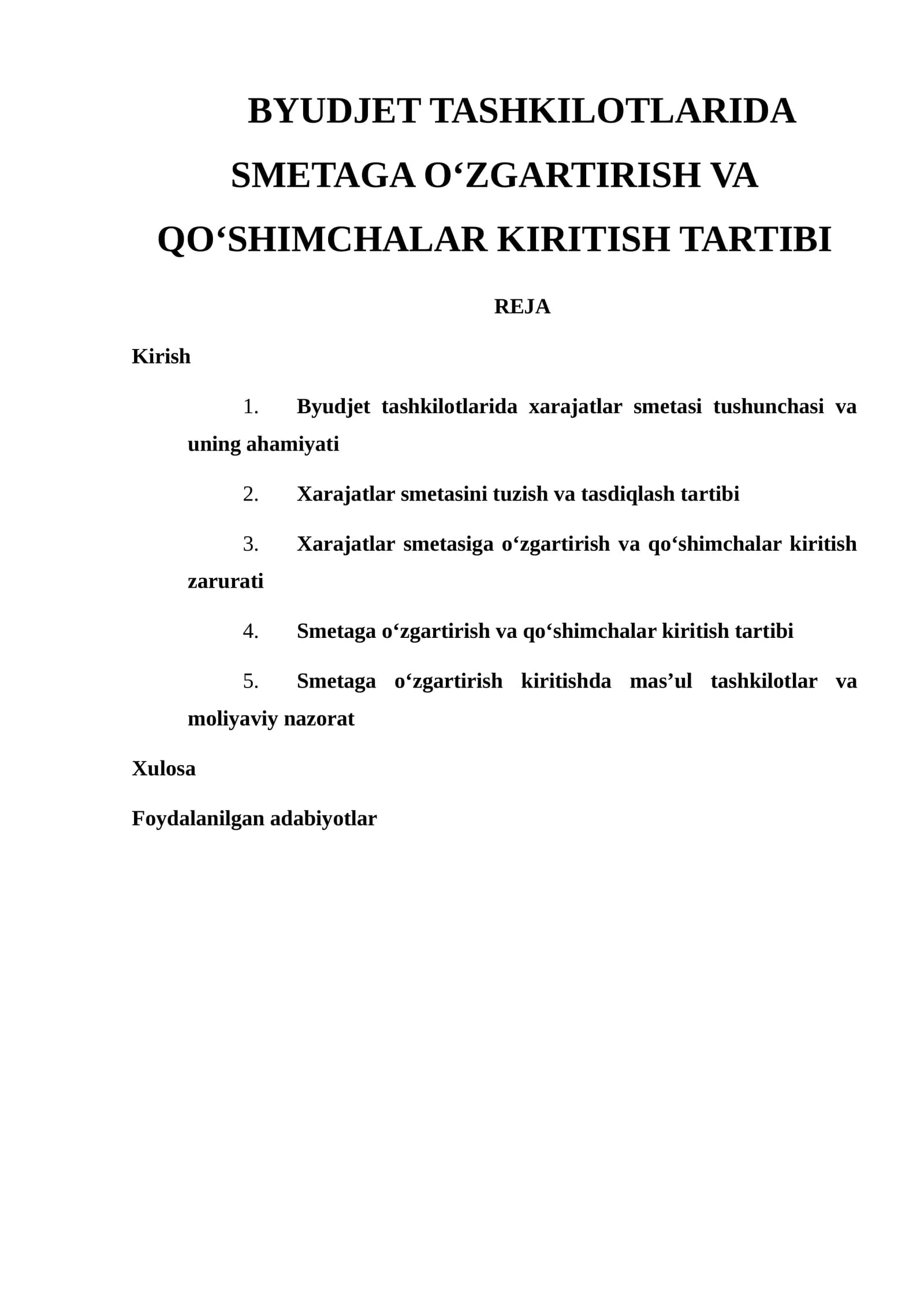 Xarajatlar smetasi tushunchasi va uning ahamiyati