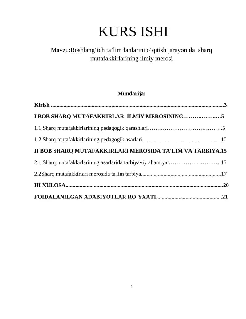 Boshlangʻich taʼlim fanlarini oʻqitish jarayonida sharq mutafakkirlarining ilmiy merosi
