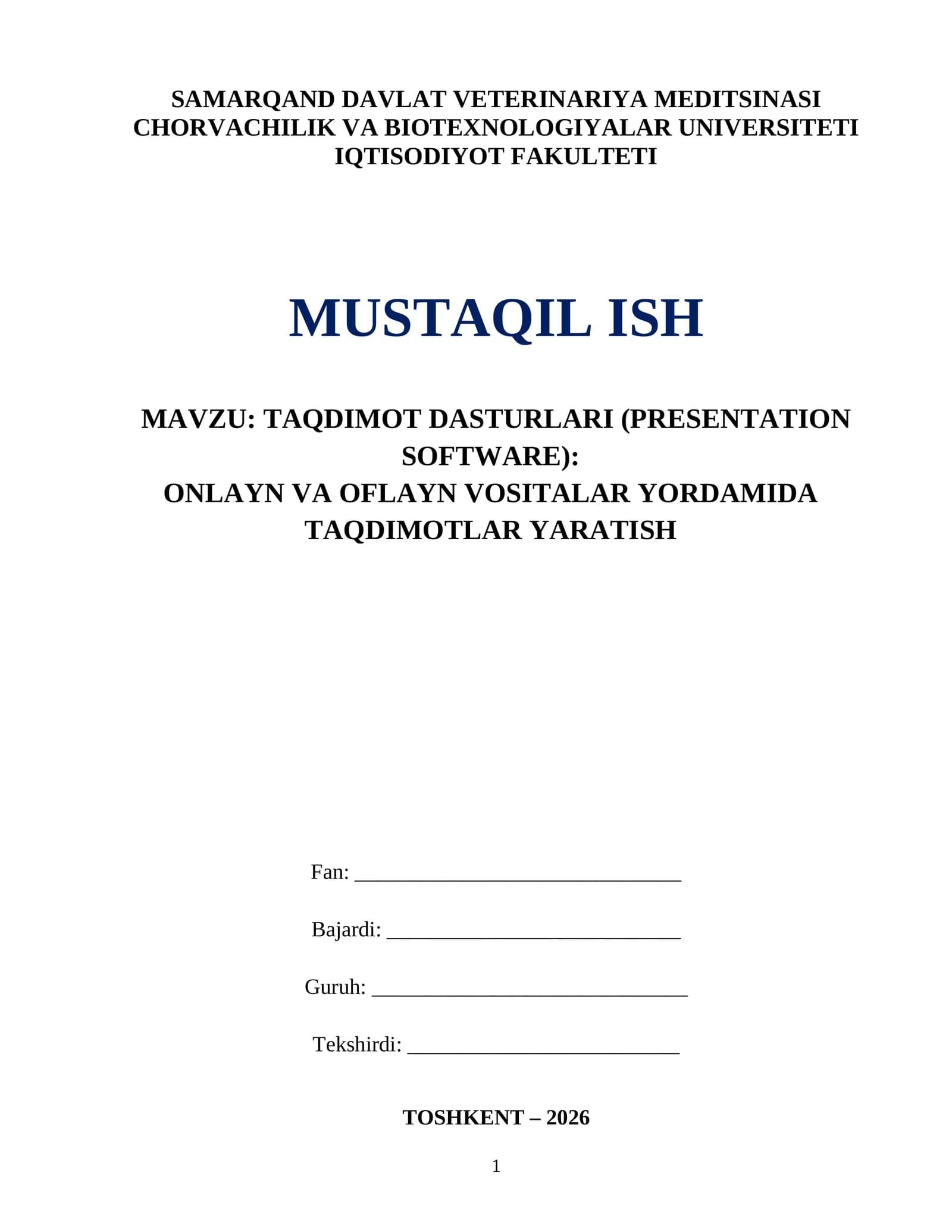 : TAQDIMOT DASTURLARI (PRESENTATION SOFTWARE): ONLAYN VA OFLAYN VOSITALAR YORDAMIDA TAQDIMOTLAR YARATISH