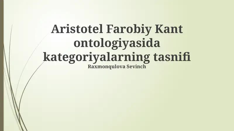 Aristotel Farobiy Kant ontologiyasida kategoriyalarning tasnifi