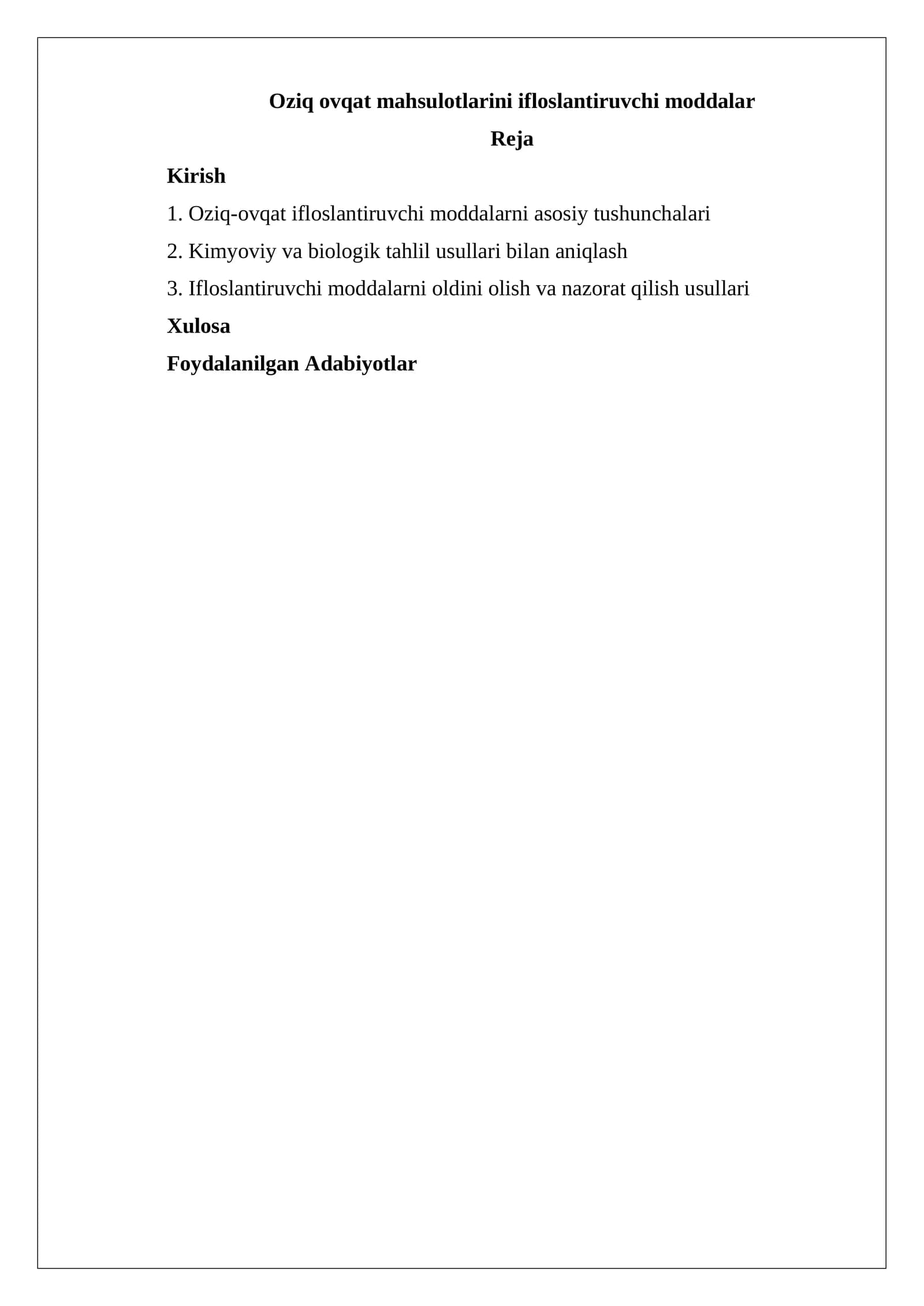 Oziq-ovqat mahsulotlarini ifloslantiruvchi moddalar