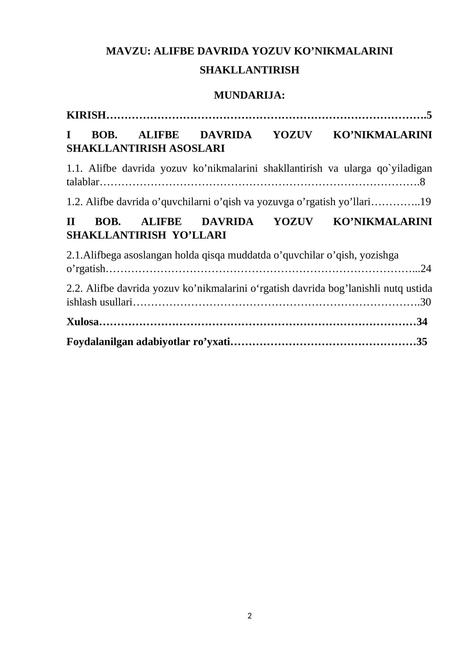 ALIFBE DAVRIDA YOZUV KO’NIKMALARINI SHAKLLANTIRISH