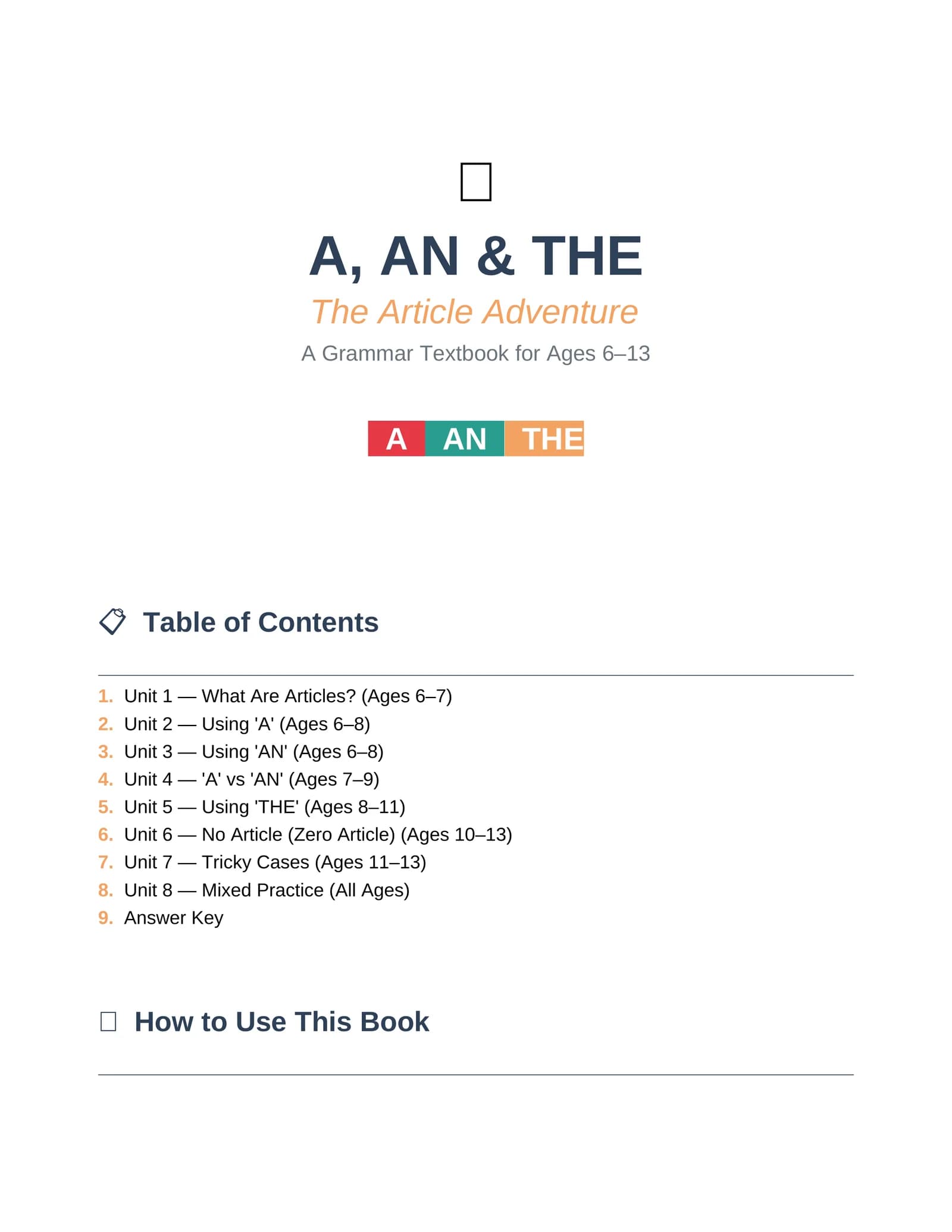 A , An , The artikllar uchun TEXTBOOK