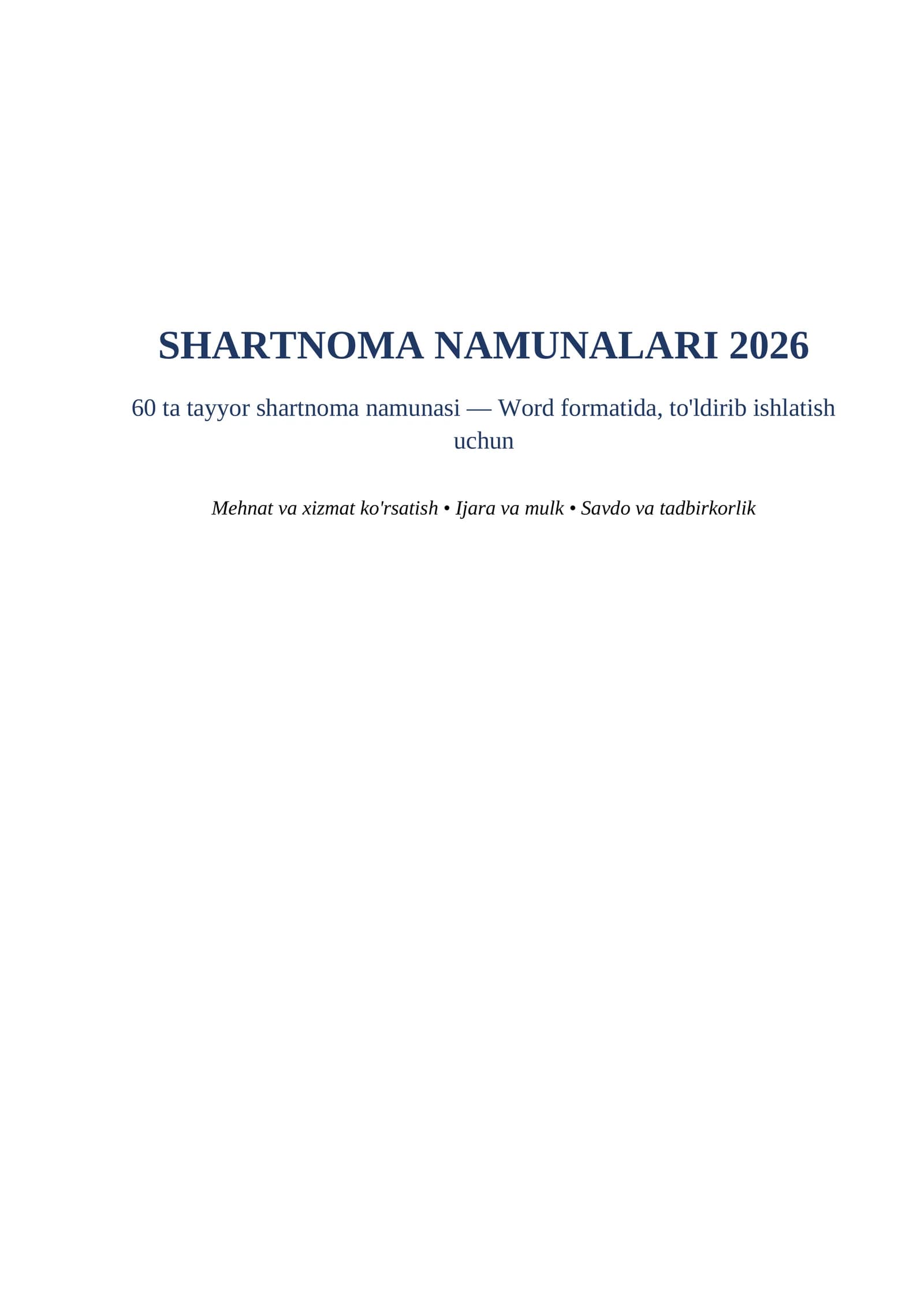 Shartnoma namunalari 2026 word 60 ta tayyor namuna tayyorgarlik toplami