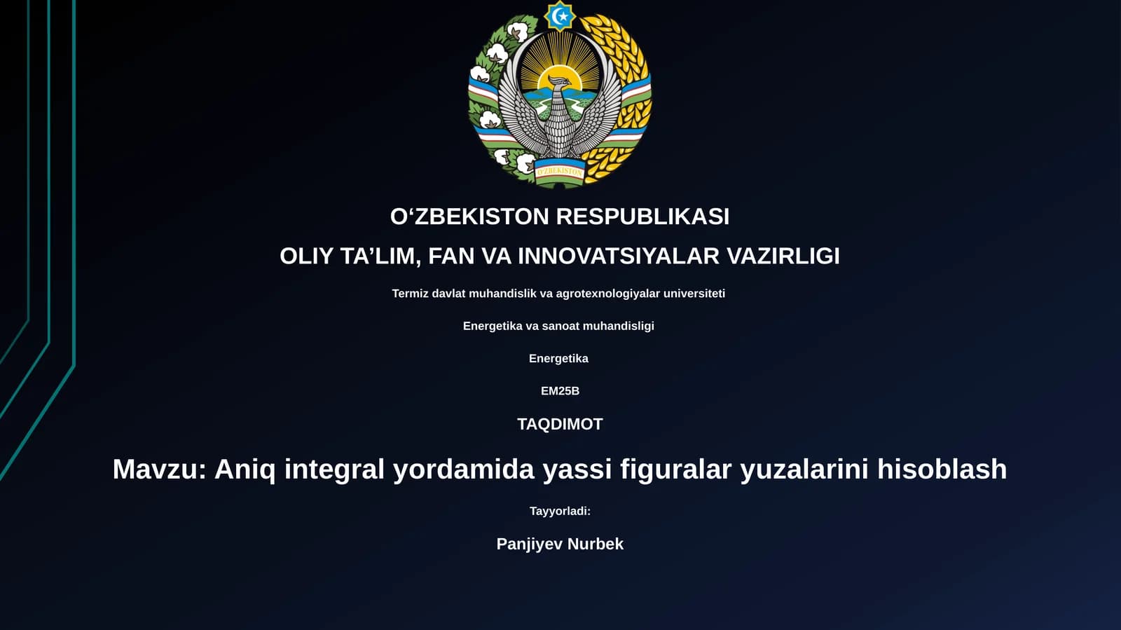 Aniq integral yordamida yassi figuralar yuzalarini hisoblash