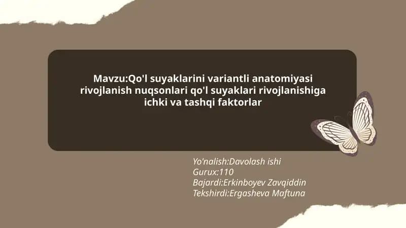 Qo'l suyaklarini variantli anatomiyasi rivojlanish nuqsonlari qo'l suyaklari rivojlanishiga ichki va tashqi faktorlar