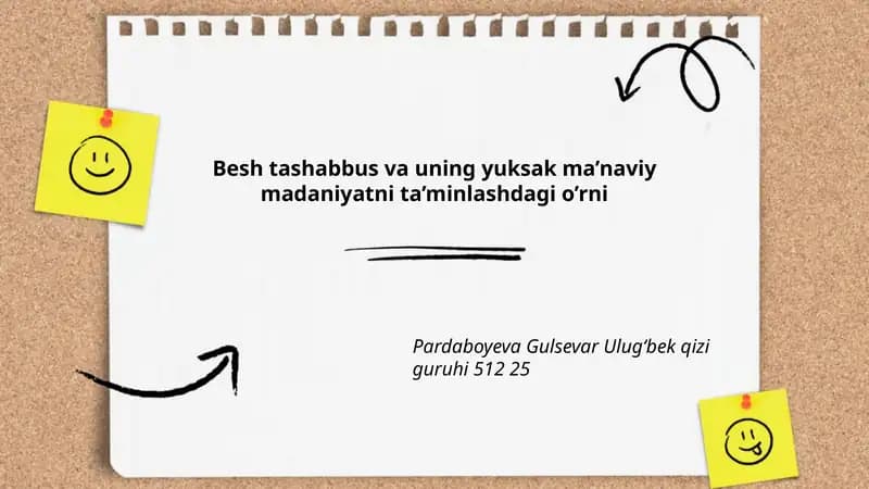 Besh tashabbusning yuksak ma’naviy madaniyatni shakllantirishdagi nazariy asoslari