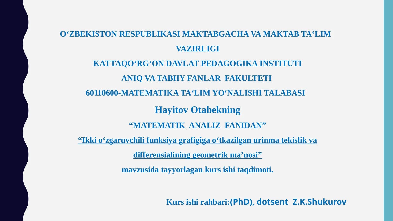 MATEMATIK ANALIZ FANIDAN