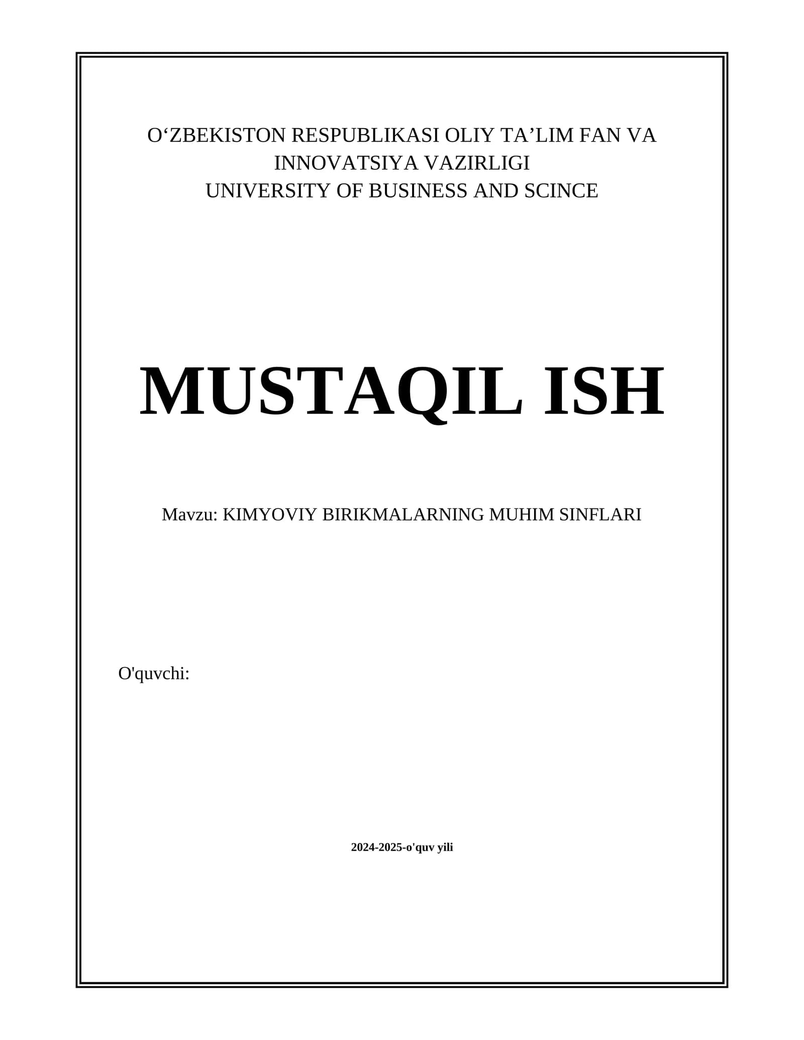 KIMYOVIY BIRIKMALARNING MUHIM SINFLARI