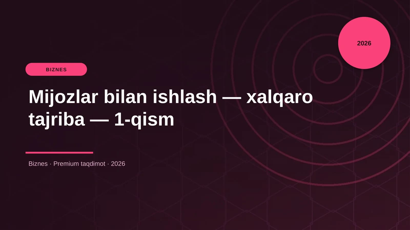Mijozlar bilan ishlash — xalqaro tajriba — 1-qism
