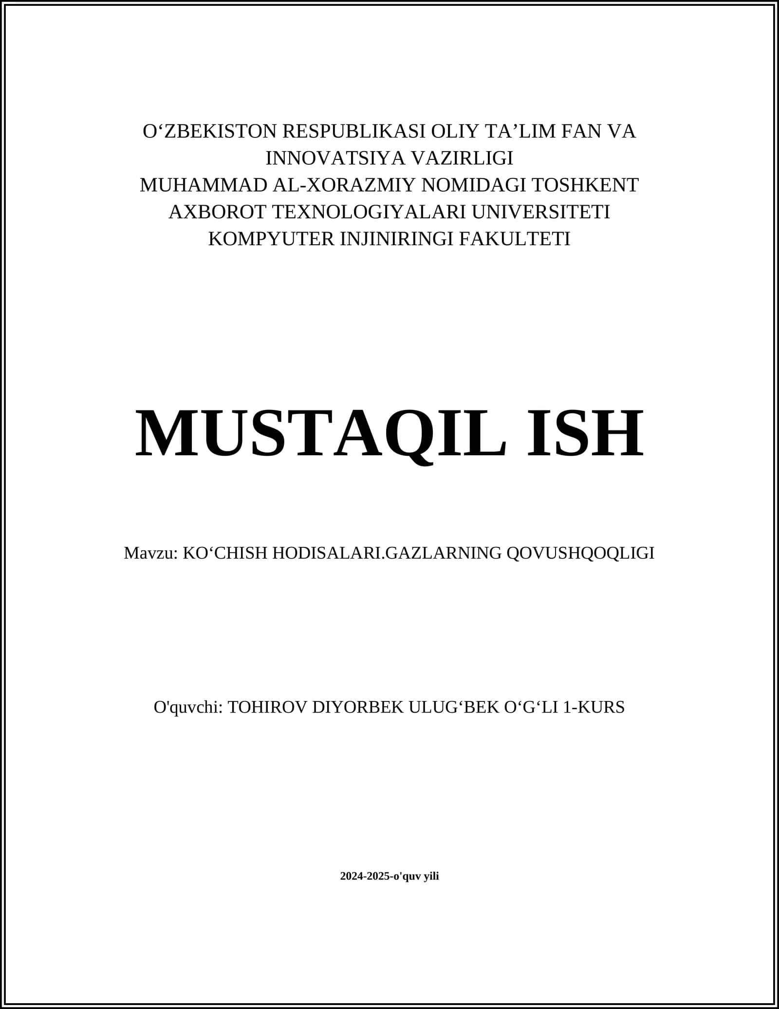 KOʻCHISH HODISALARI.GAZLARNING QOVUSHQOQLIGI