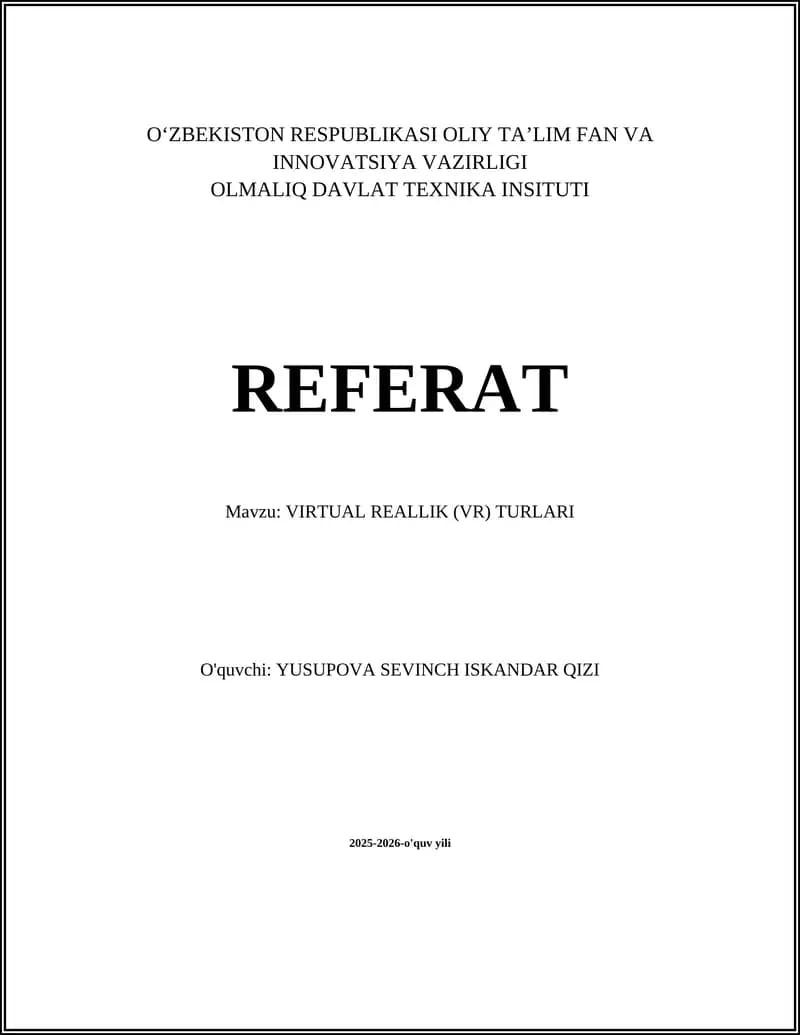 VIRTUAL REALLIK (VR) TURLARI