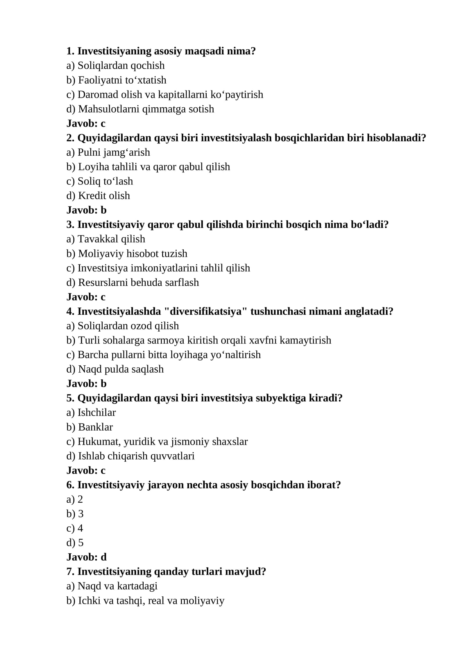 Investitsiya va moliyaviy tahlil