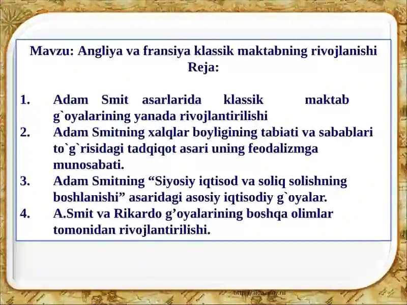 Angliya va fransiya klassik maktabning rivojlanishi
