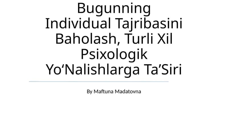 Psixologiya Tarixi va Tajriba Tushunchalari