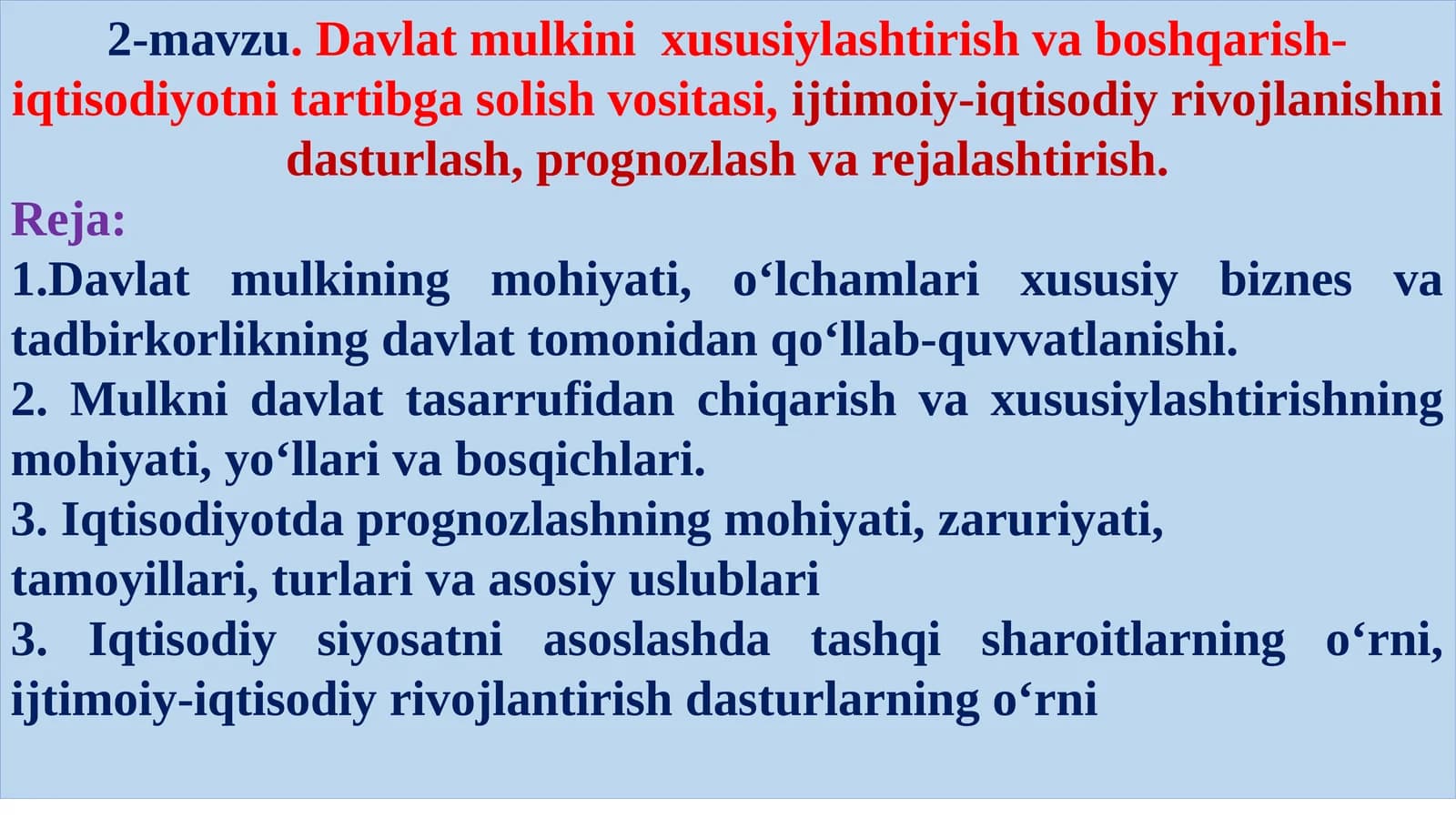 Davlatmulki nixususiylashtirish va boshqarish-iqtisodiyotni tartibga solish vositasi
