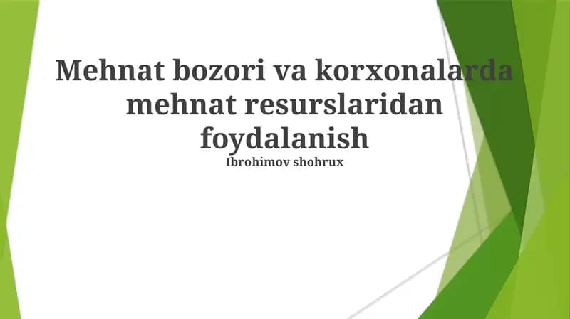 Mehnat Bozori va Korxonalarda Mehnat Resurslaridan Foydalanish