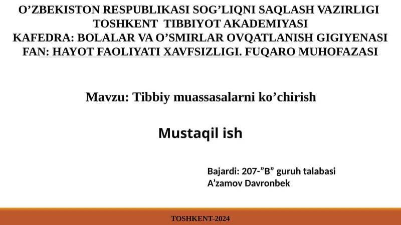 Tibbiymuassasalarniko’chirish