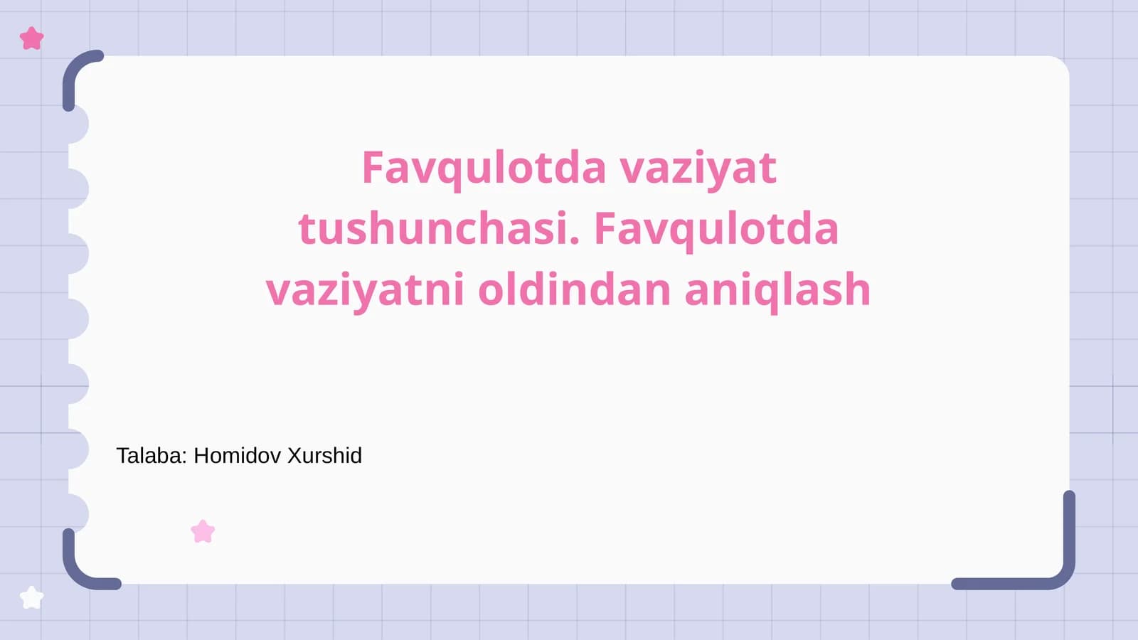 Favqulotda vaziyat tushunchasi. Favqulotda vaziyatni oldindan aniqlash
