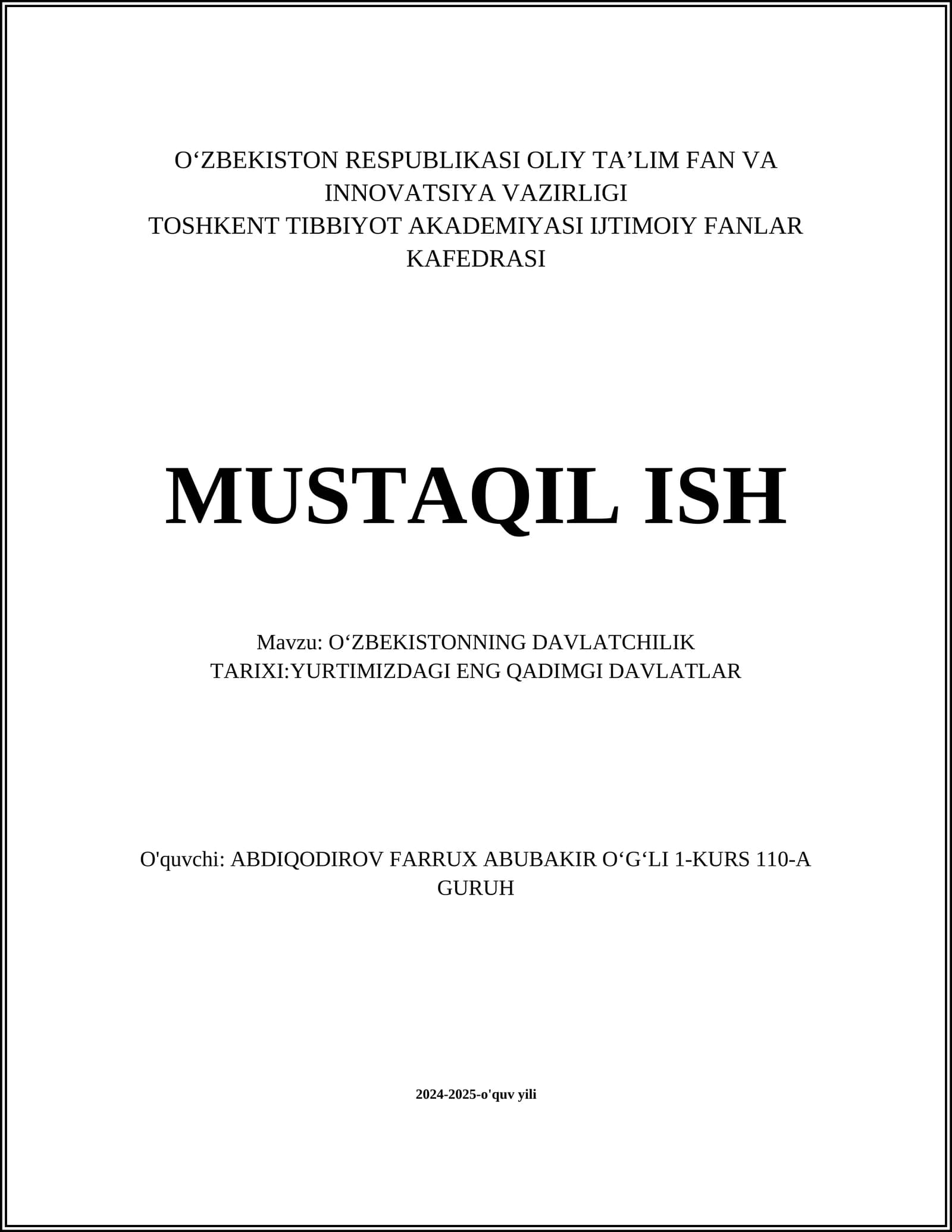 O'zbekistonning Davlatchilik Tarixi