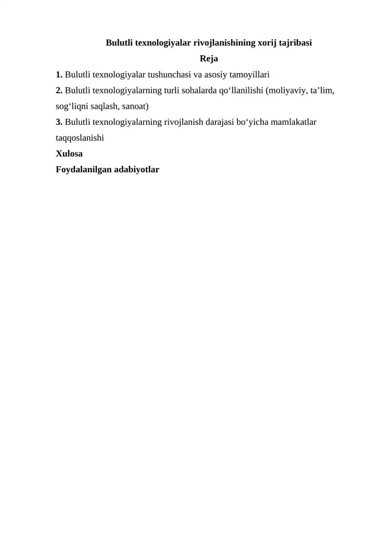 Bulutli texnologiyalar rivojlanishi