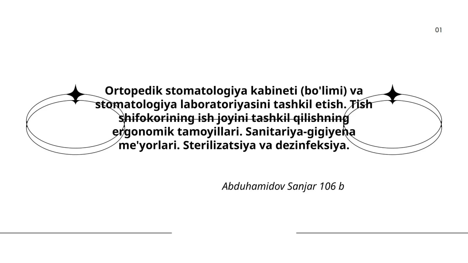 Ortopedik stomatologiya kabineti (bo'limi) va stomatologiya laboratoriyasini tashkil etish