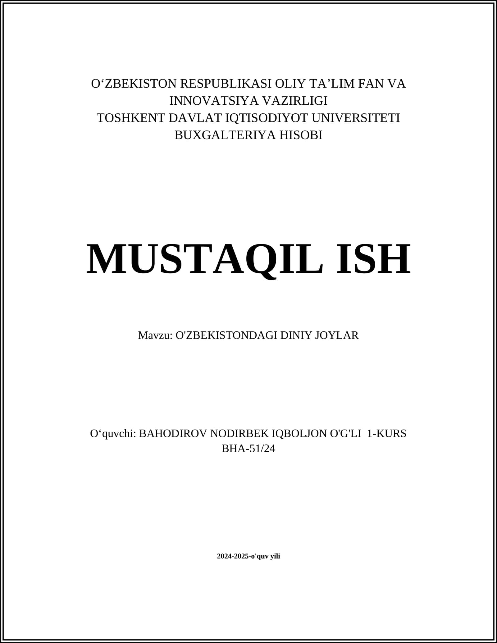 O'ZBEKISTONDAGI DINIY JOYLAR