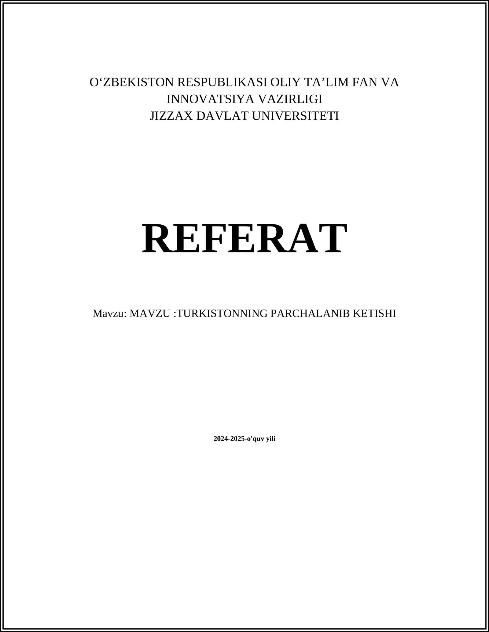 TURKISTONNING PARCHALANIB KETISHI