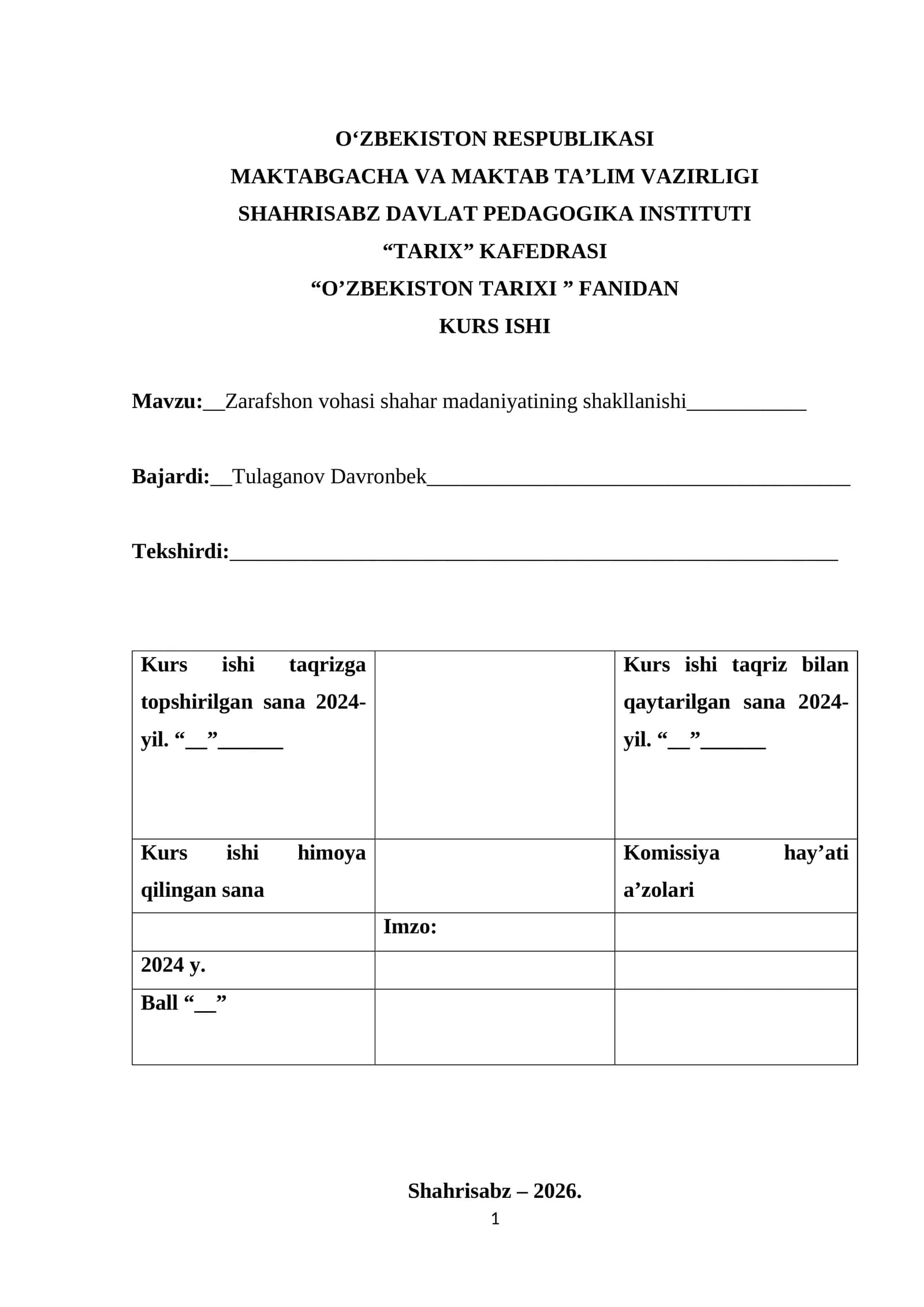 Zarafshon vohasi shahar madaniyatining shakllanishi