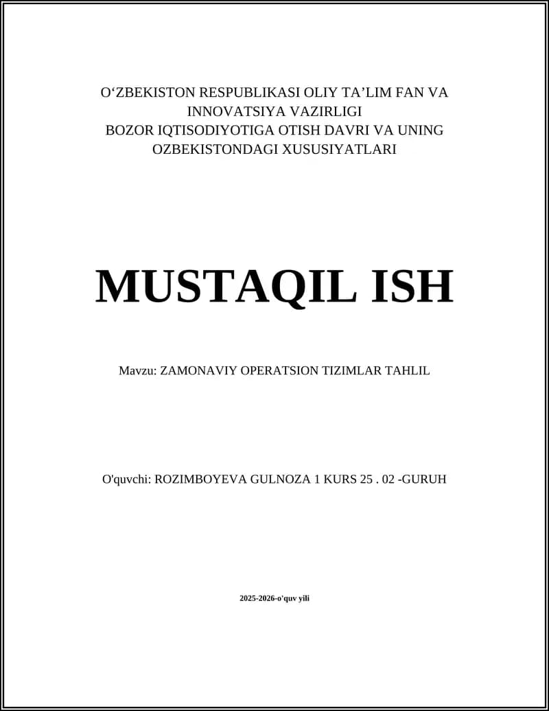 ZAMONAVIY OPERATSION TIZIMLAR TAHLIL